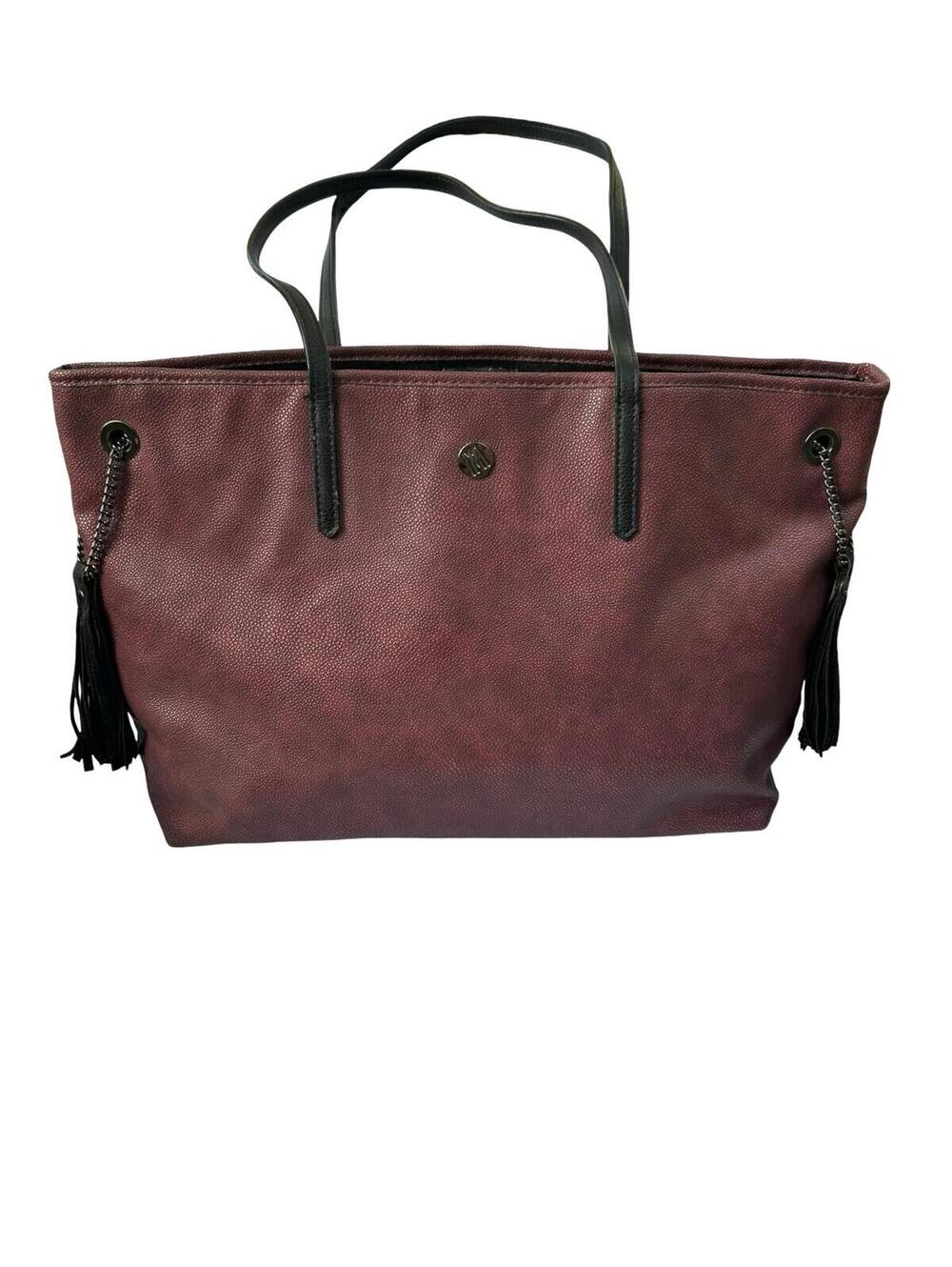 Antonio Melani Burgundy Pebbled Tote Bag Tassel Shoulder Purse